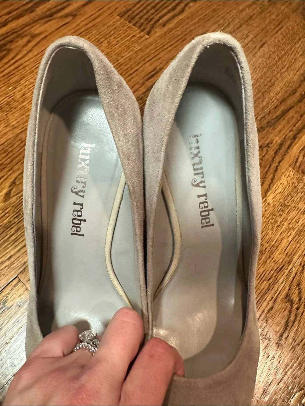 luxury rebel Winter Gray Suede Wedge Pumps